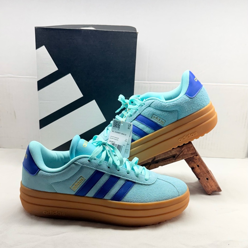 Adidas VL Court Bold Women’s Size 6 Platform Sneakers Aqua Royal Blue JS3813NEW